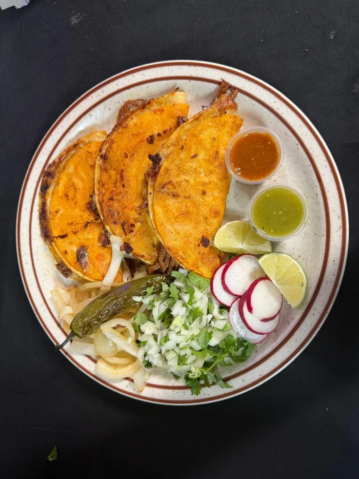 Quesabirria, plated with consommé for dunking
